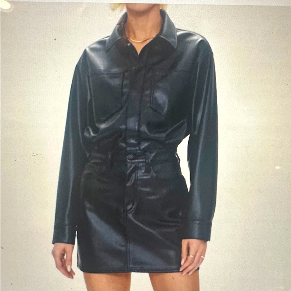 NEW with tags PISTOLA nina slate leather dress in black size medium (faux)